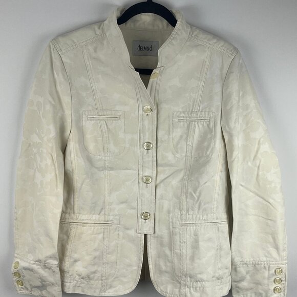 Delmod Blazer Jacket Size 8 Creamy White Long Sleeve Button Up Floral Pattern - Picture 1 of 8